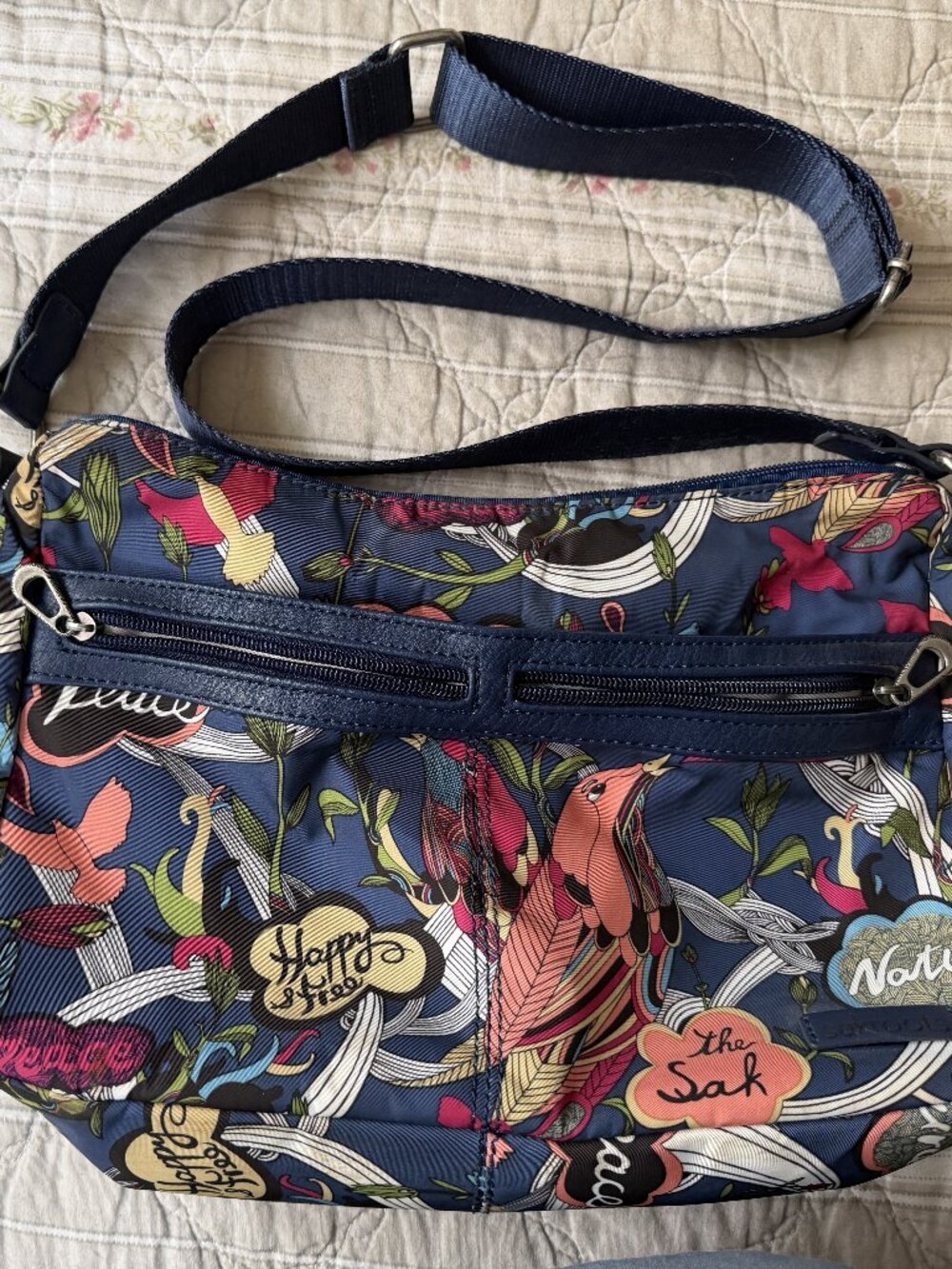 SAKROOTS PEACE BIRDS COATED CANVAS SHOULDER BAG PURSE HANDBAG